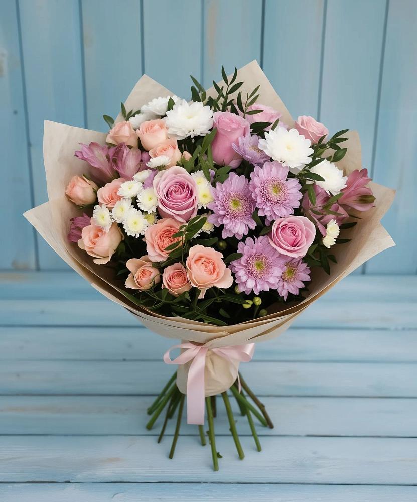Букет цветов из: Хризантемы, Розы и Альстромерии в Черкесске