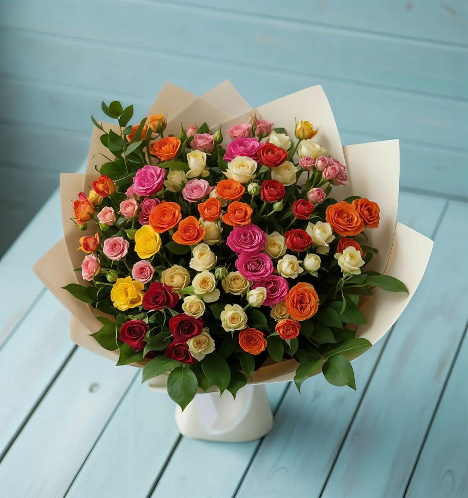 Букет Микс из разноцветных кустовых роз в Черкесске