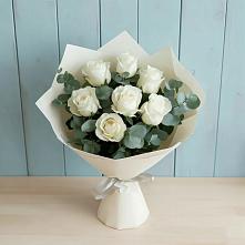 Букет Белые розы в Эвкалипте в Черкесске