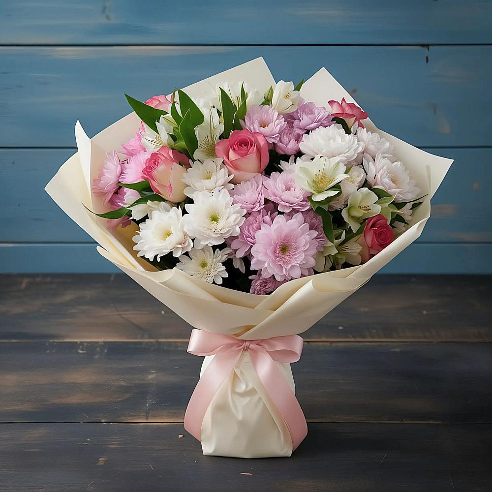 Букет цветов из: Хризантемы, Альстромерии и Розы в Черкесске